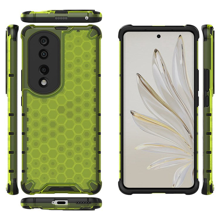 Honeycomb Textured TPU + PC Cover for Honor 70 Pro 5G, Anti-drop Protection Precise Cutout Phone Case - Green