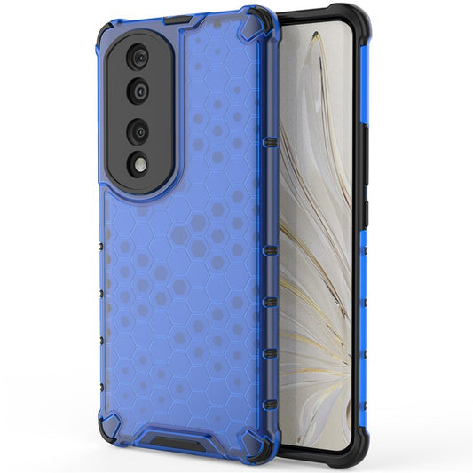 Honeycomb Textured TPU + PC Cover for Honor 70 Pro 5G, Anti-drop Protection Precise Cutout Phone Case - Blue