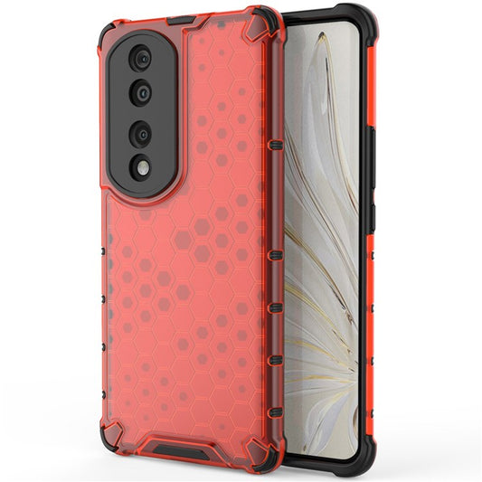 Honeycomb Textured TPU + PC Cover for Honor 70 Pro 5G, Anti-drop Protection Precise Cutout Phone Case - Red