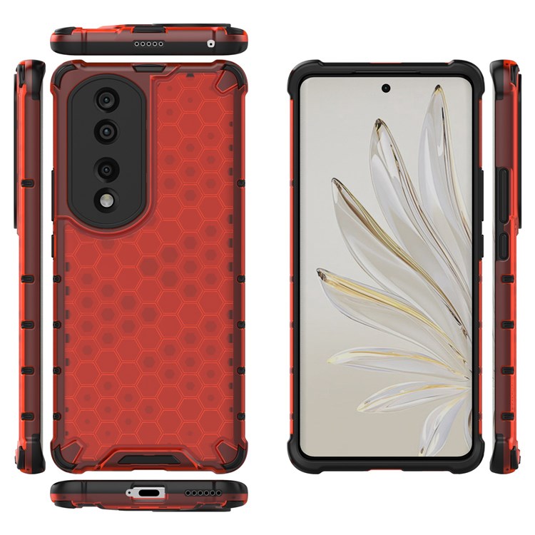 Honeycomb Textured TPU + PC Cover for Honor 70 Pro 5G, Anti-drop Protection Precise Cutout Phone Case - Red