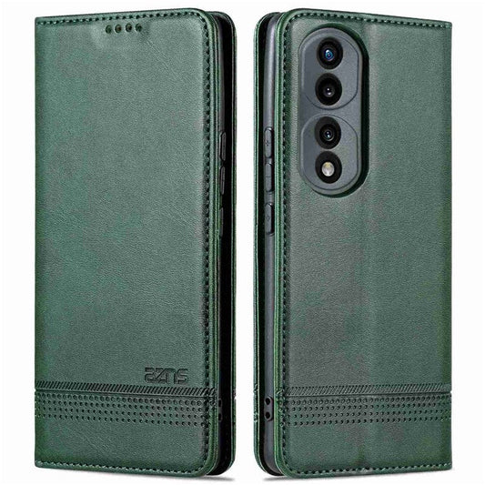 AZNS For Honor 70 5G Shockproof PU Leather Wallet Flip Cover Hidden Magnetic Absorption Stand Folio Phone Case - Blackish Green