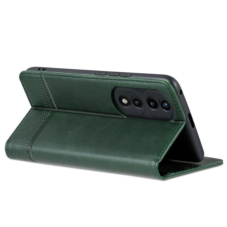 AZNS For Honor 70 5G Shockproof PU Leather Wallet Flip Cover Hidden Magnetic Absorption Stand Folio Phone Case - Blackish Green