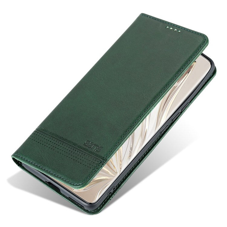 AZNS For Honor 70 5G Shockproof PU Leather Wallet Flip Cover Hidden Magnetic Absorption Stand Folio Phone Case - Blackish Green