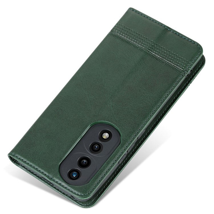AZNS For Honor 70 5G Shockproof PU Leather Wallet Flip Cover Hidden Magnetic Absorption Stand Folio Phone Case - Blackish Green