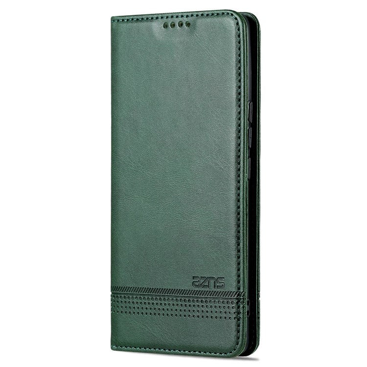 AZNS For Honor 70 5G Shockproof PU Leather Wallet Flip Cover Hidden Magnetic Absorption Stand Folio Phone Case - Blackish Green