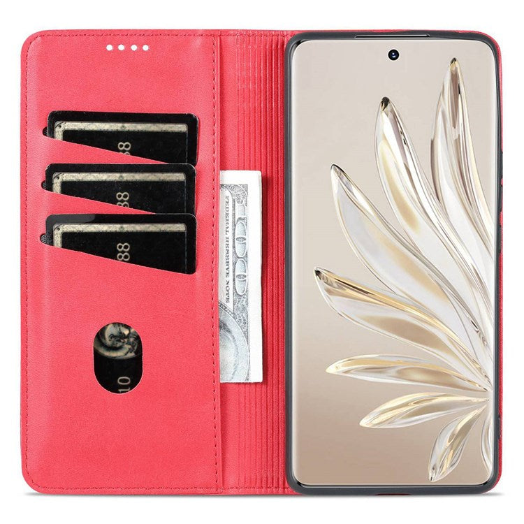 AZNS For Honor 70 5G Shockproof PU Leather Wallet Flip Cover Hidden Magnetic Absorption Stand Folio Phone Case - Red