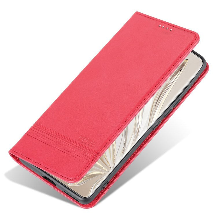 AZNS For Honor 70 5G Shockproof PU Leather Wallet Flip Cover Hidden Magnetic Absorption Stand Folio Phone Case - Red