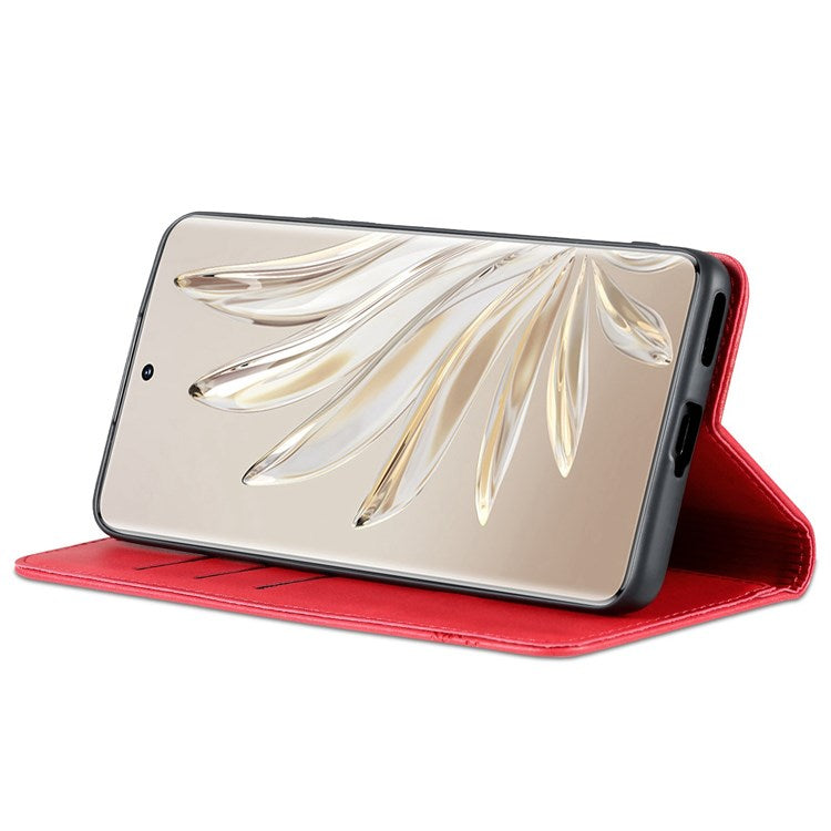 AZNS For Honor 70 5G Shockproof PU Leather Wallet Flip Cover Hidden Magnetic Absorption Stand Folio Phone Case - Red