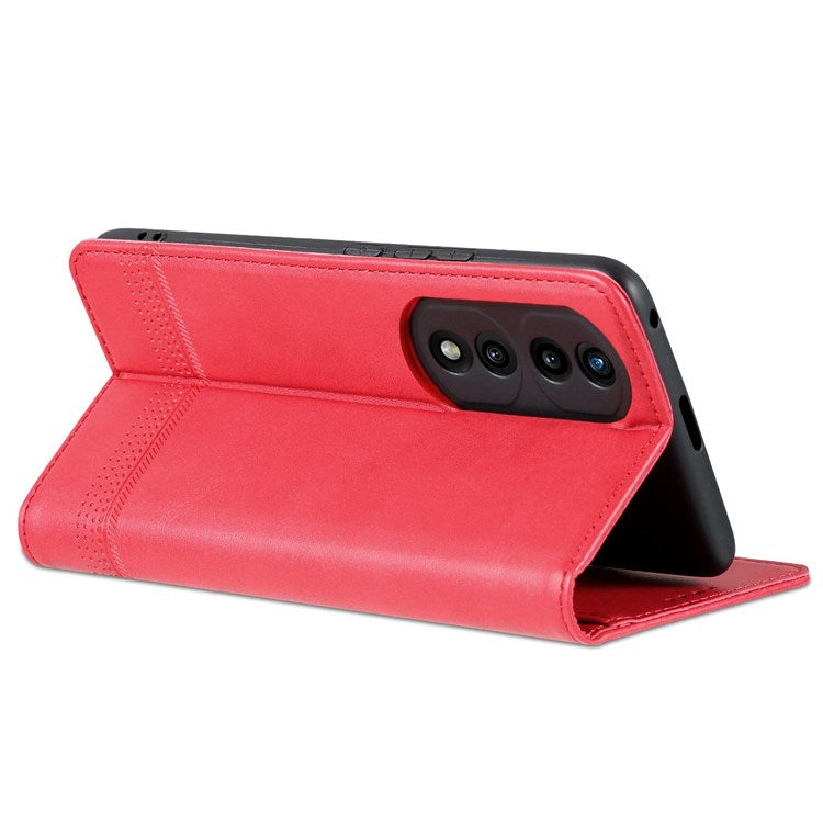 AZNS For Honor 70 5G Shockproof PU Leather Wallet Flip Cover Hidden Magnetic Absorption Stand Folio Phone Case - Red