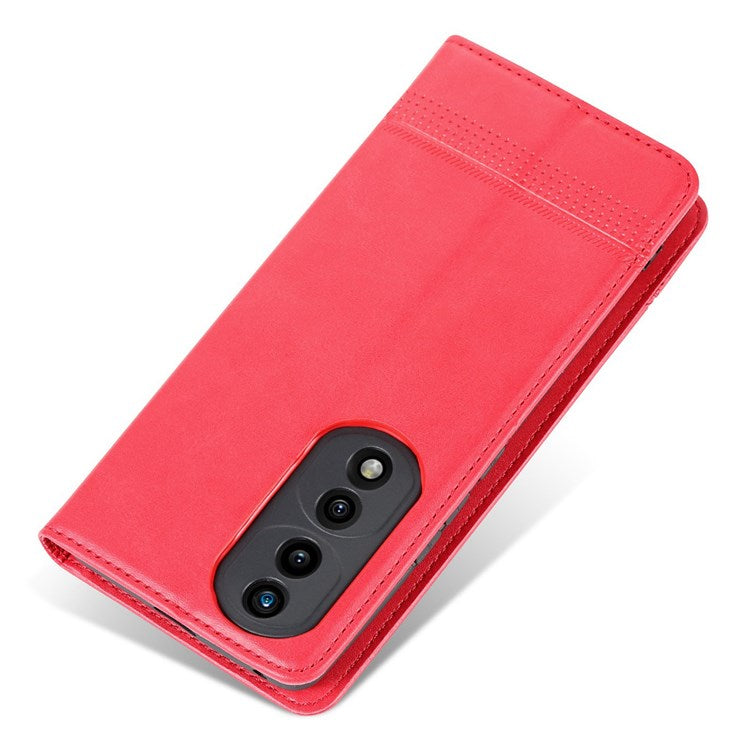 AZNS For Honor 70 5G Shockproof PU Leather Wallet Flip Cover Hidden Magnetic Absorption Stand Folio Phone Case - Red