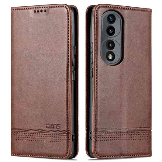 AZNS For Honor 70 5G Shockproof PU Leather Wallet Flip Cover Hidden Magnetic Absorption Stand Folio Phone Case - Coffee