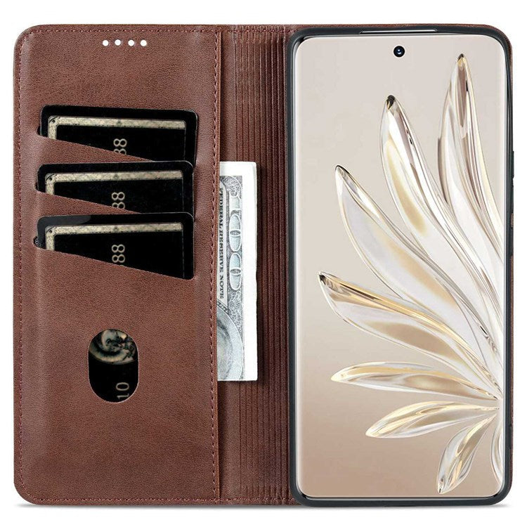 AZNS For Honor 70 5G Shockproof PU Leather Wallet Flip Cover Hidden Magnetic Absorption Stand Folio Phone Case - Coffee