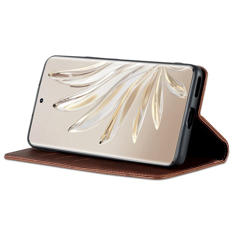 AZNS For Honor 70 5G Shockproof PU Leather Wallet Flip Cover Hidden Magnetic Absorption Stand Folio Phone Case - Coffee