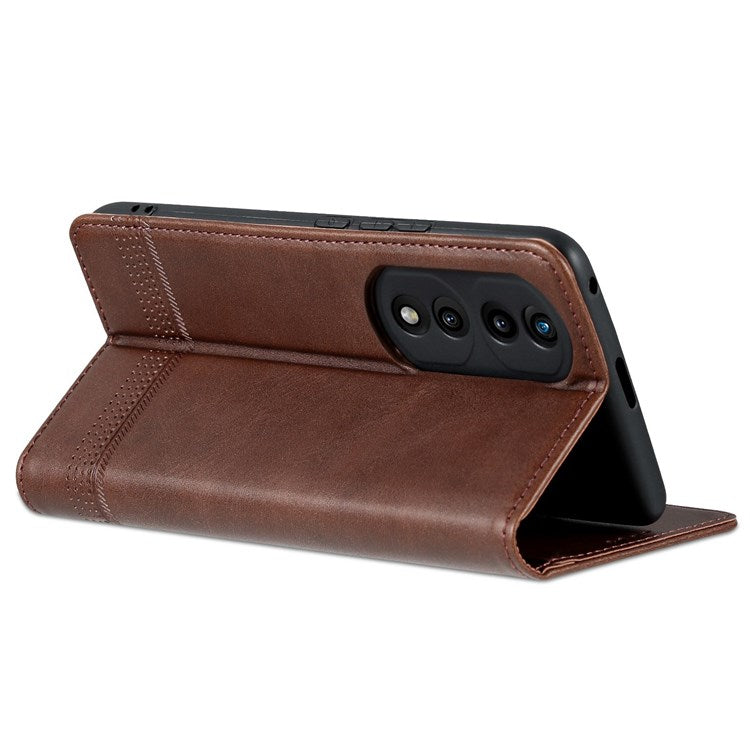 AZNS For Honor 70 5G Shockproof PU Leather Wallet Flip Cover Hidden Magnetic Absorption Stand Folio Phone Case - Coffee