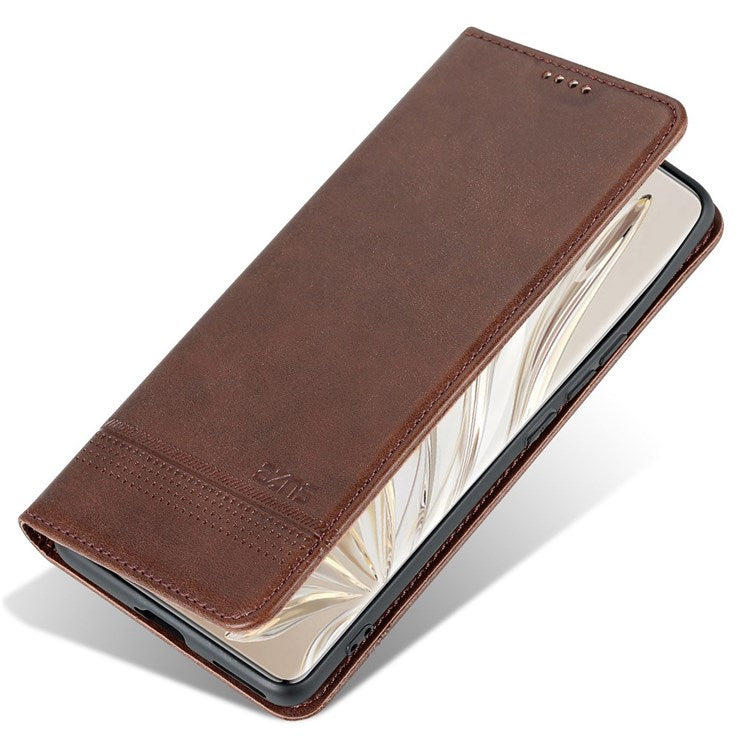 AZNS For Honor 70 5G Shockproof PU Leather Wallet Flip Cover Hidden Magnetic Absorption Stand Folio Phone Case - Coffee