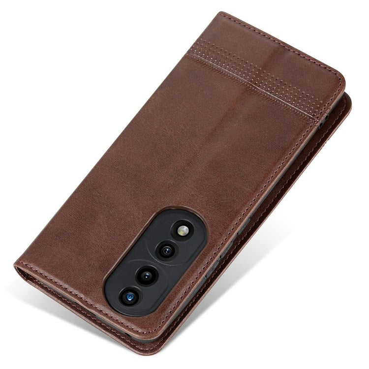 AZNS For Honor 70 5G Shockproof PU Leather Wallet Flip Cover Hidden Magnetic Absorption Stand Folio Phone Case - Coffee
