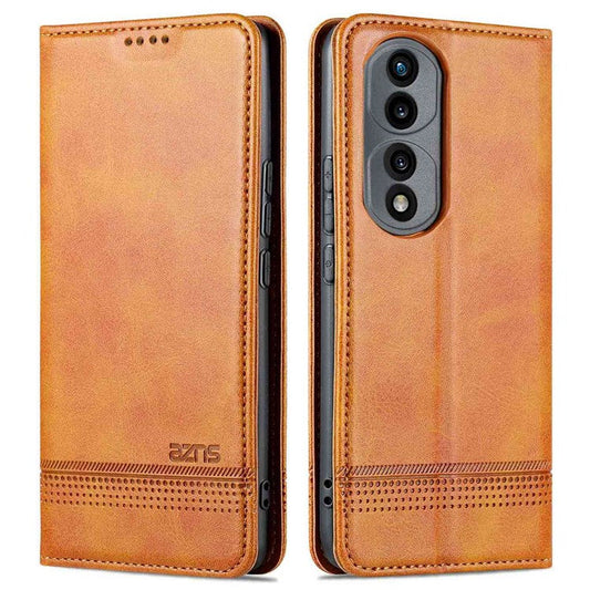 AZNS For Honor 70 5G Shockproof PU Leather Wallet Flip Cover Hidden Magnetic Absorption Stand Folio Phone Case - Brown