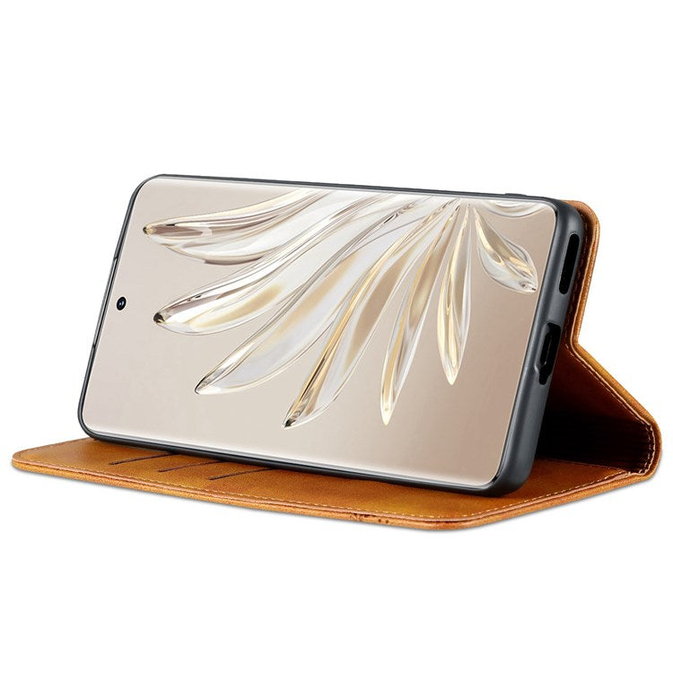 AZNS For Honor 70 5G Shockproof PU Leather Wallet Flip Cover Hidden Magnetic Absorption Stand Folio Phone Case - Brown