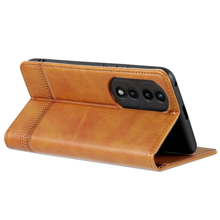 AZNS For Honor 70 5G Shockproof PU Leather Wallet Flip Cover Hidden Magnetic Absorption Stand Folio Phone Case - Brown