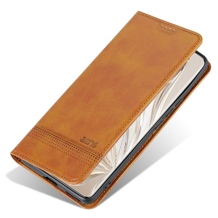 AZNS For Honor 70 5G Shockproof PU Leather Wallet Flip Cover Hidden Magnetic Absorption Stand Folio Phone Case - Brown
