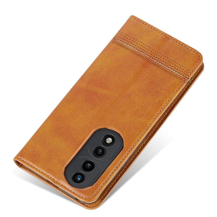 AZNS For Honor 70 5G Shockproof PU Leather Wallet Flip Cover Hidden Magnetic Absorption Stand Folio Phone Case - Brown