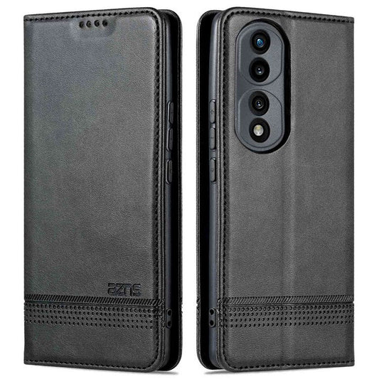AZNS For Honor 70 5G Shockproof PU Leather Wallet Flip Cover Hidden Magnetic Absorption Stand Folio Phone Case - Black