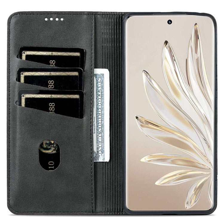 AZNS For Honor 70 5G Shockproof PU Leather Wallet Flip Cover Hidden Magnetic Absorption Stand Folio Phone Case - Black