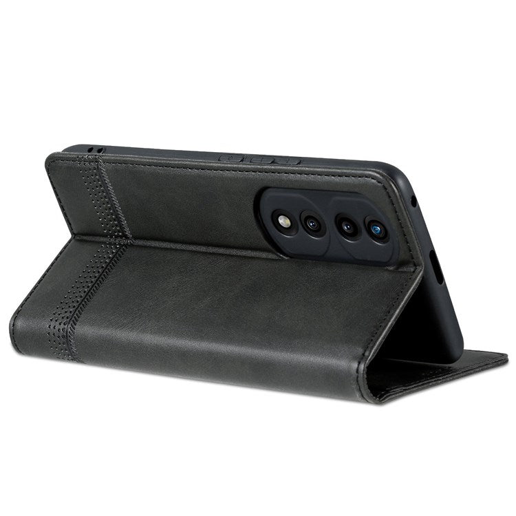 AZNS For Honor 70 5G Shockproof PU Leather Wallet Flip Cover Hidden Magnetic Absorption Stand Folio Phone Case - Black