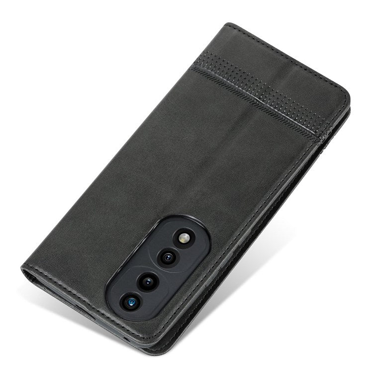AZNS For Honor 70 5G Shockproof PU Leather Wallet Flip Cover Hidden Magnetic Absorption Stand Folio Phone Case - Black