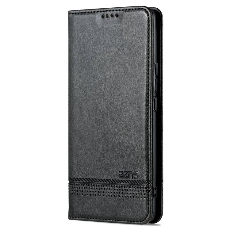 AZNS For Honor 70 5G Shockproof PU Leather Wallet Flip Cover Hidden Magnetic Absorption Stand Folio Phone Case - Black
