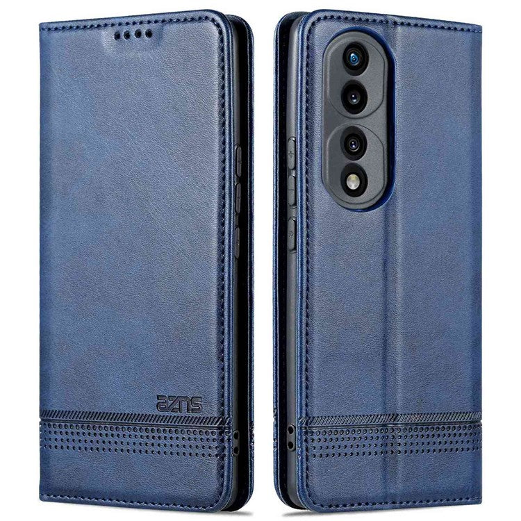 AZNS For Honor 70 5G Shockproof PU Leather Wallet Flip Cover Hidden Magnetic Absorption Stand Folio Phone Case - Blue