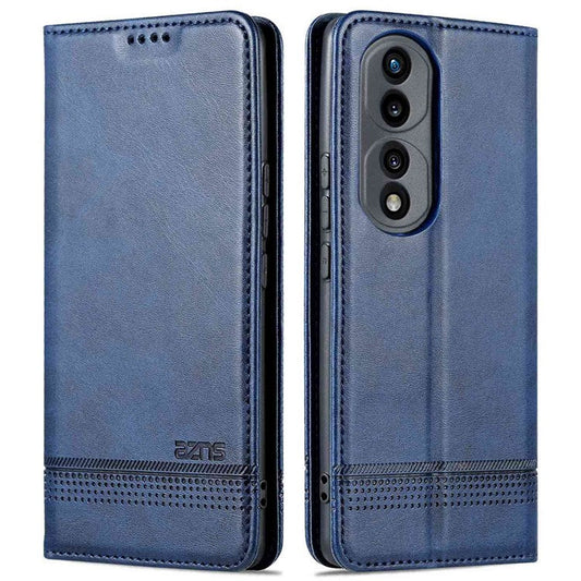 AZNS For Honor 70 5G Shockproof PU Leather Wallet Flip Cover Hidden Magnetic Absorption Stand Folio Phone Case - Blue