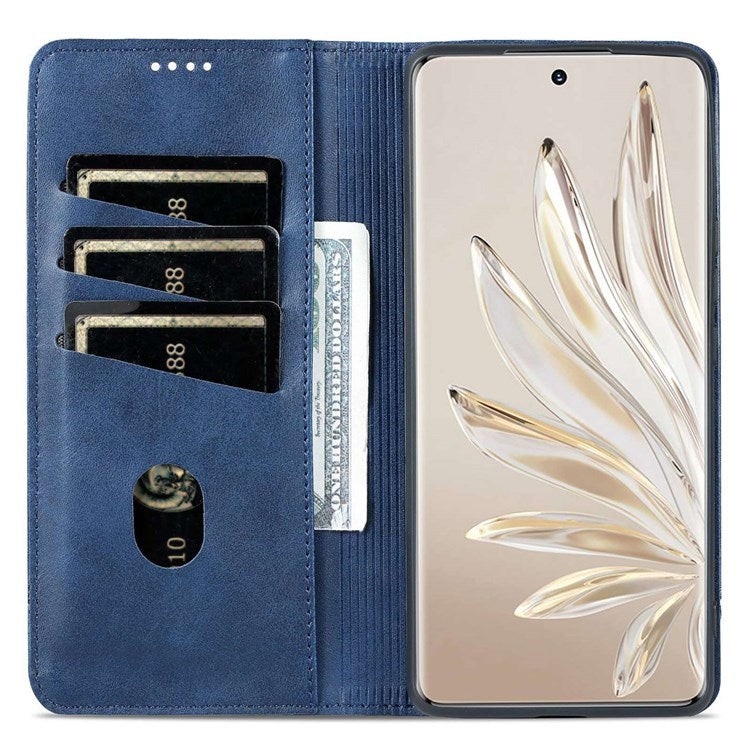 AZNS For Honor 70 5G Shockproof PU Leather Wallet Flip Cover Hidden Magnetic Absorption Stand Folio Phone Case - Blue
