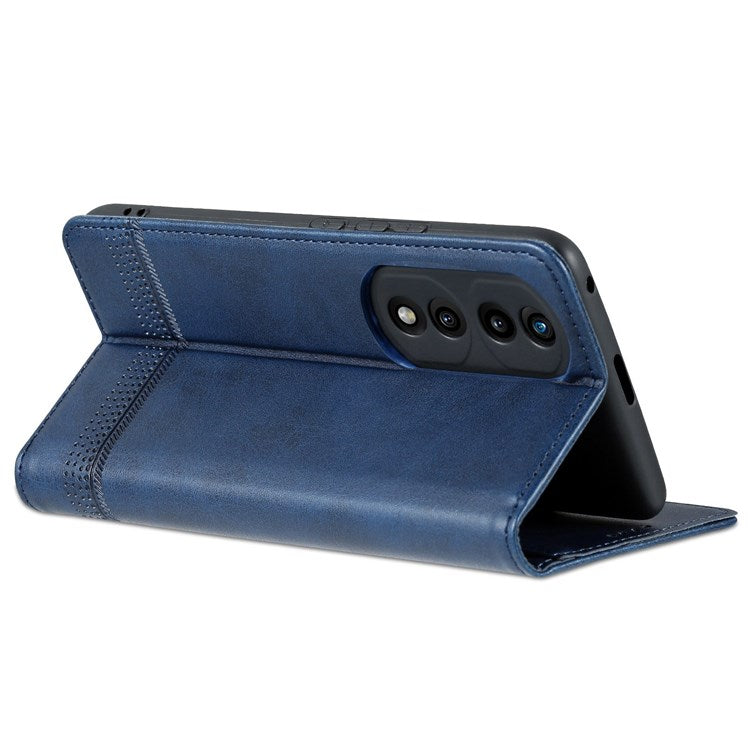 AZNS For Honor 70 5G Shockproof PU Leather Wallet Flip Cover Hidden Magnetic Absorption Stand Folio Phone Case - Blue