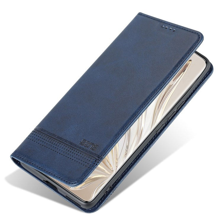 AZNS For Honor 70 5G Shockproof PU Leather Wallet Flip Cover Hidden Magnetic Absorption Stand Folio Phone Case - Blue