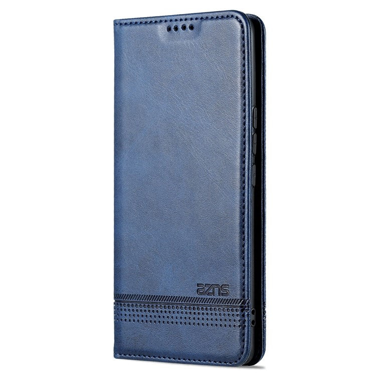 AZNS For Honor 70 5G Shockproof PU Leather Wallet Flip Cover Hidden Magnetic Absorption Stand Folio Phone Case - Blue