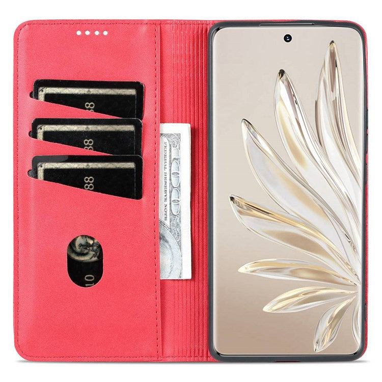 AZNS for Honor 70 Pro 5G Shockproof PU Leather Wallet Flip Cover Magnetic Absorption Stand Anti-scratch Folio Phone Case - Red