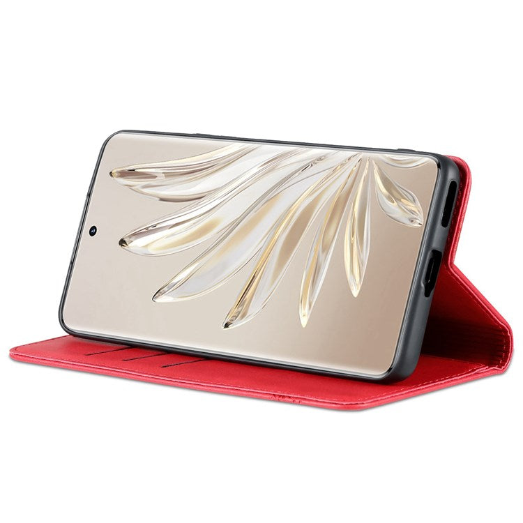 AZNS for Honor 70 Pro 5G Shockproof PU Leather Wallet Flip Cover Magnetic Absorption Stand Anti-scratch Folio Phone Case - Red