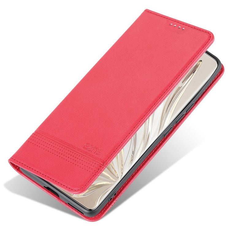 AZNS for Honor 70 Pro 5G Shockproof PU Leather Wallet Flip Cover Magnetic Absorption Stand Anti-scratch Folio Phone Case - Red