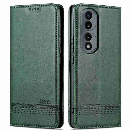 AZNS for Honor 70 Pro 5G Shockproof PU Leather Wallet Flip Cover Magnetic Absorption Stand Anti-scratch Folio Phone Case - Blackish Green