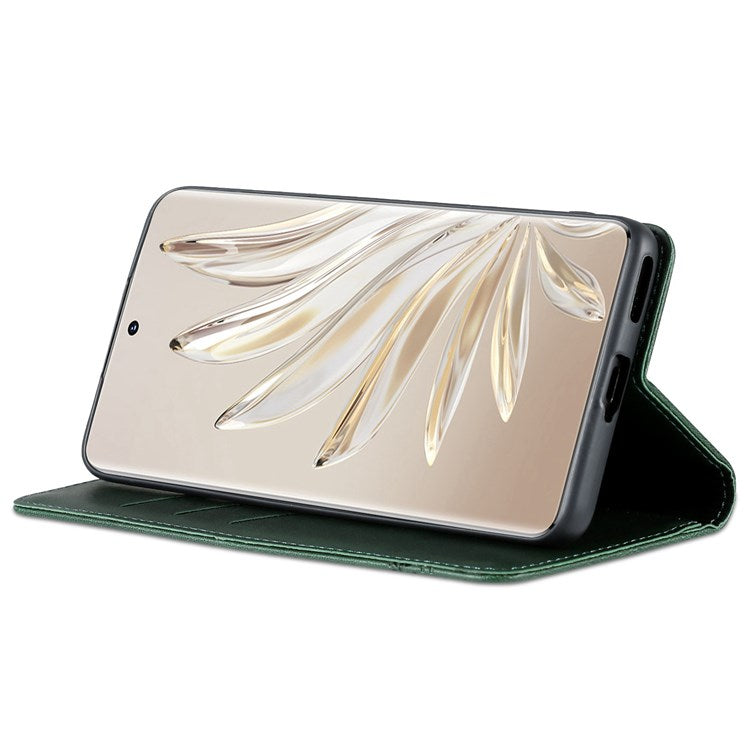 AZNS for Honor 70 Pro 5G Shockproof PU Leather Wallet Flip Cover Magnetic Absorption Stand Anti-scratch Folio Phone Case - Blackish Green