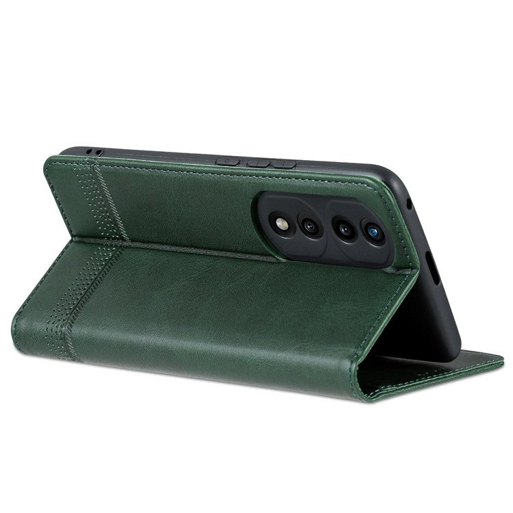 AZNS for Honor 70 Pro 5G Shockproof PU Leather Wallet Flip Cover Magnetic Absorption Stand Anti-scratch Folio Phone Case - Blackish Green