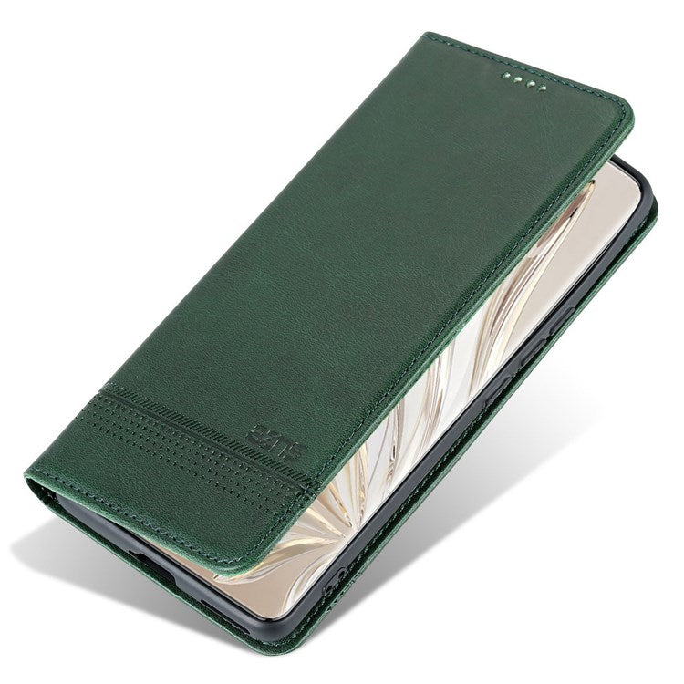 AZNS for Honor 70 Pro 5G Shockproof PU Leather Wallet Flip Cover Magnetic Absorption Stand Anti-scratch Folio Phone Case - Blackish Green