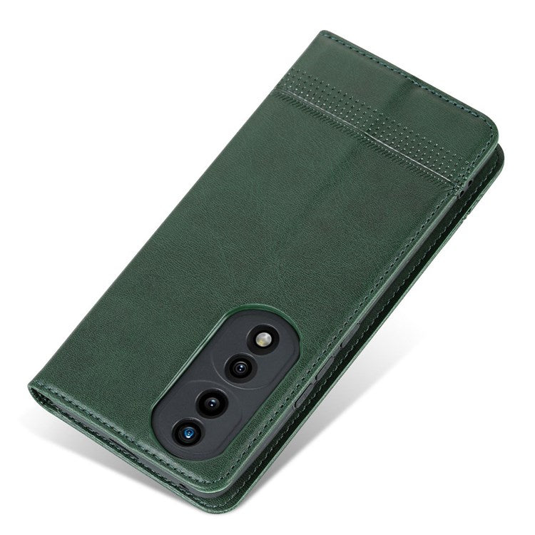 AZNS for Honor 70 Pro 5G Shockproof PU Leather Wallet Flip Cover Magnetic Absorption Stand Anti-scratch Folio Phone Case - Blackish Green