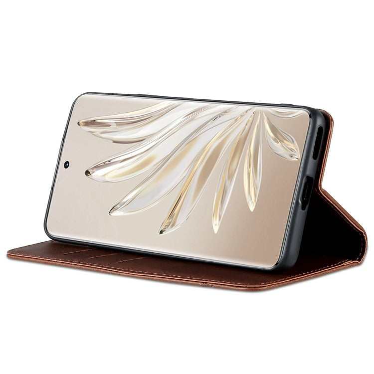 AZNS for Honor 70 Pro 5G Shockproof PU Leather Wallet Flip Cover Magnetic Absorption Stand Anti-scratch Folio Phone Case - Coffee