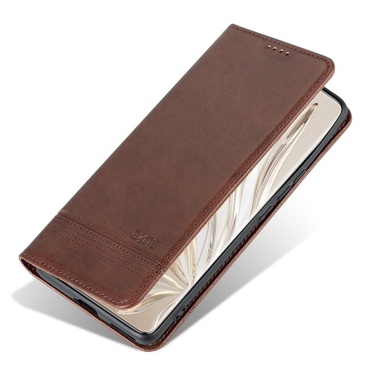 AZNS for Honor 70 Pro 5G Shockproof PU Leather Wallet Flip Cover Magnetic Absorption Stand Anti-scratch Folio Phone Case - Coffee