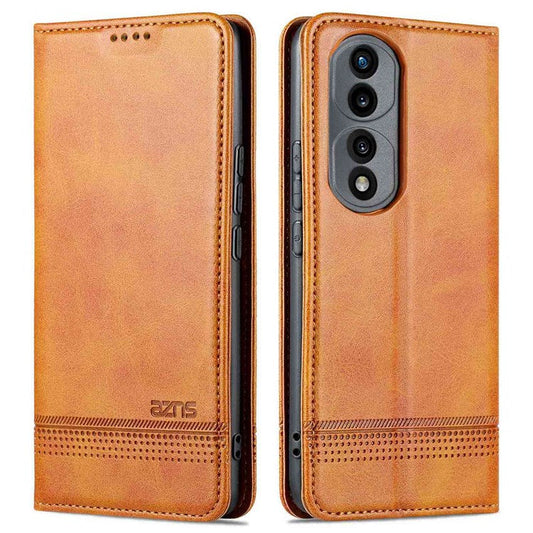 AZNS for Honor 70 Pro 5G Shockproof PU Leather Wallet Flip Cover Magnetic Absorption Stand Anti-scratch Folio Phone Case - Brown