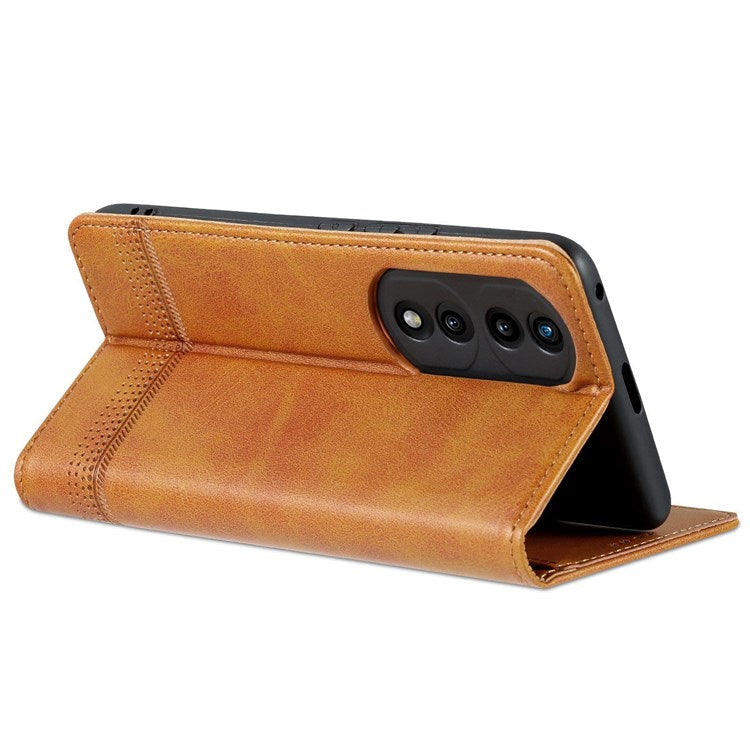 AZNS for Honor 70 Pro 5G Shockproof PU Leather Wallet Flip Cover Magnetic Absorption Stand Anti-scratch Folio Phone Case - Brown