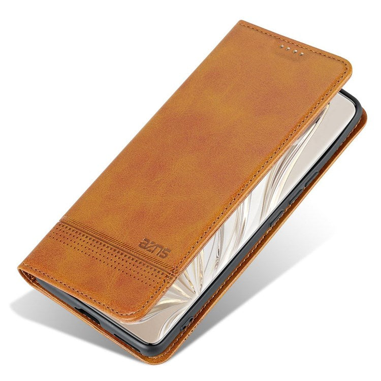 AZNS for Honor 70 Pro 5G Shockproof PU Leather Wallet Flip Cover Magnetic Absorption Stand Anti-scratch Folio Phone Case - Brown