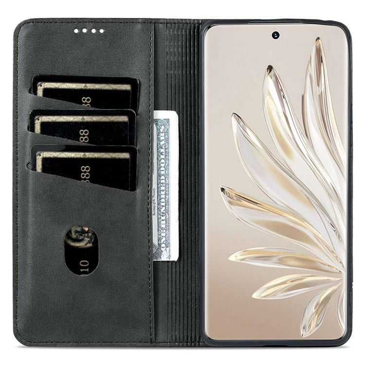 AZNS for Honor 70 Pro 5G Shockproof PU Leather Wallet Flip Cover Magnetic Absorption Stand Anti-scratch Folio Phone Case - Black